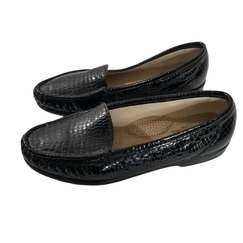 Sas Simplify Women's Black Croc Print Patent Leather Moccasin Flats Loaf… - Picture 5 of 10